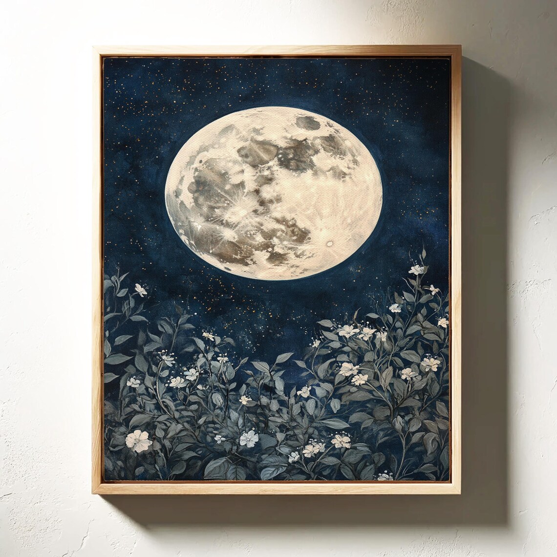 Full Moon Floral Wall Art, Starry Sky Decor - Image 3