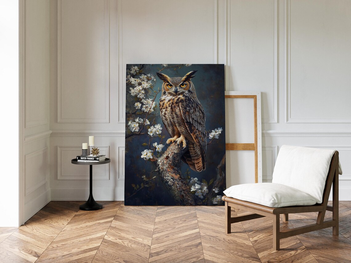 Great Horned Owl Art Print, Rustic Wildlife Decor - Image 6