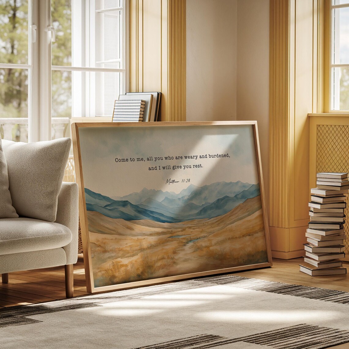 Matthew 11:28 Watercolor Mountain, Bible Verse - Image 2