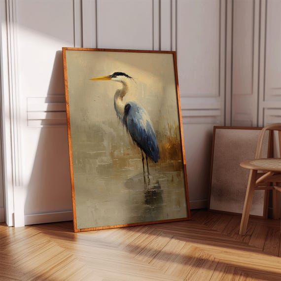 Blue Heron Canvas Wall Art Abstract Bird Painting Rustic Wildlife Artwork For Farmhouse Lake House Coastal Nature Inspired Dcor