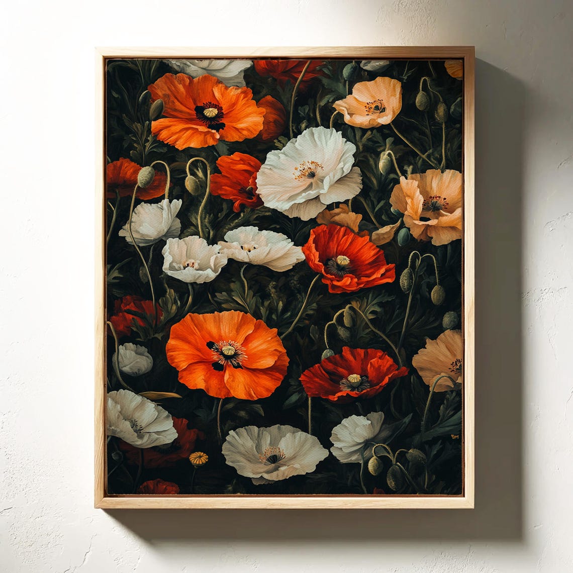 Bold Poppies Dark Moody Floral Orange Red White Dramatic Poster - Image 3