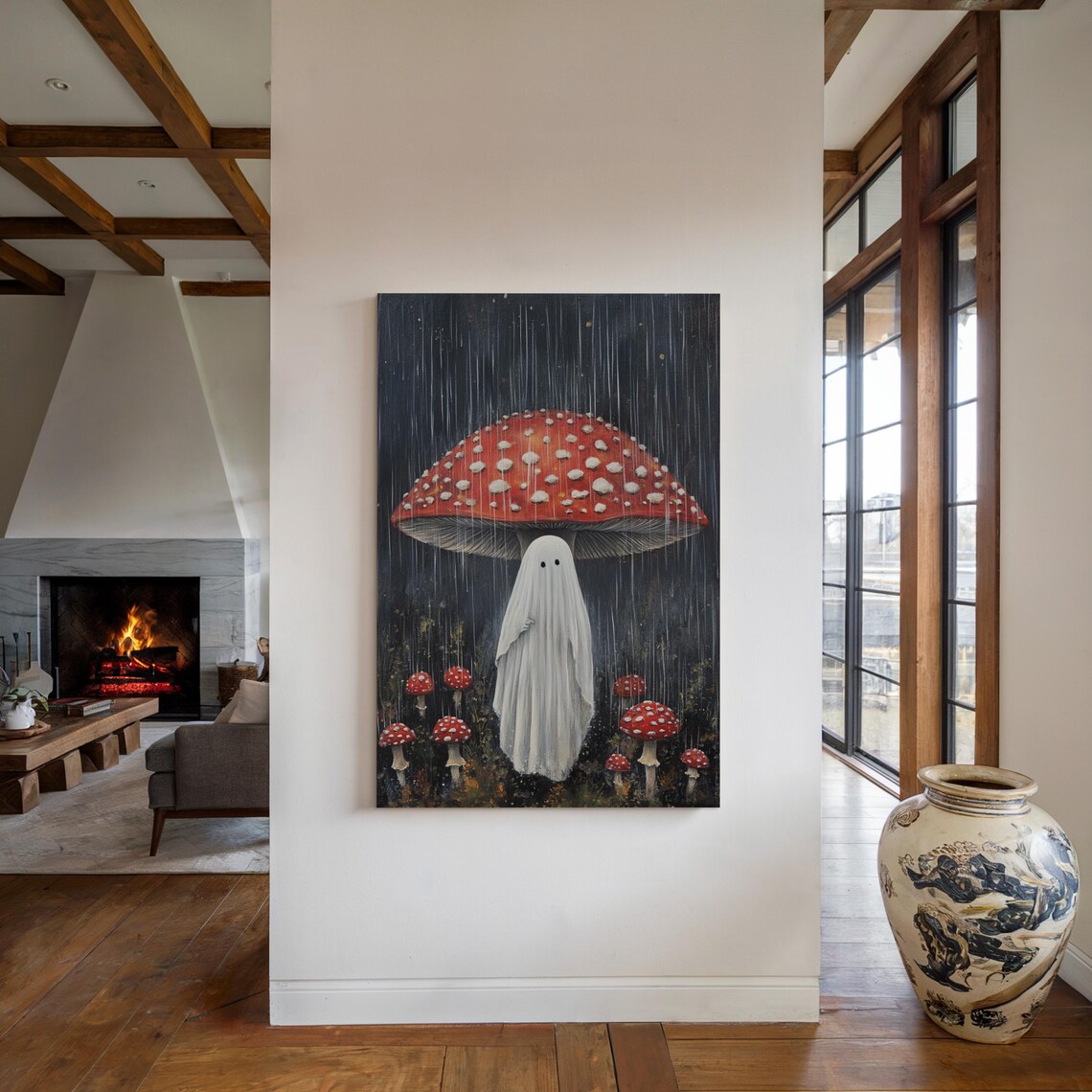 Whimsical Ghost Under Mushroom, Vintage Style Art Print - Image 4