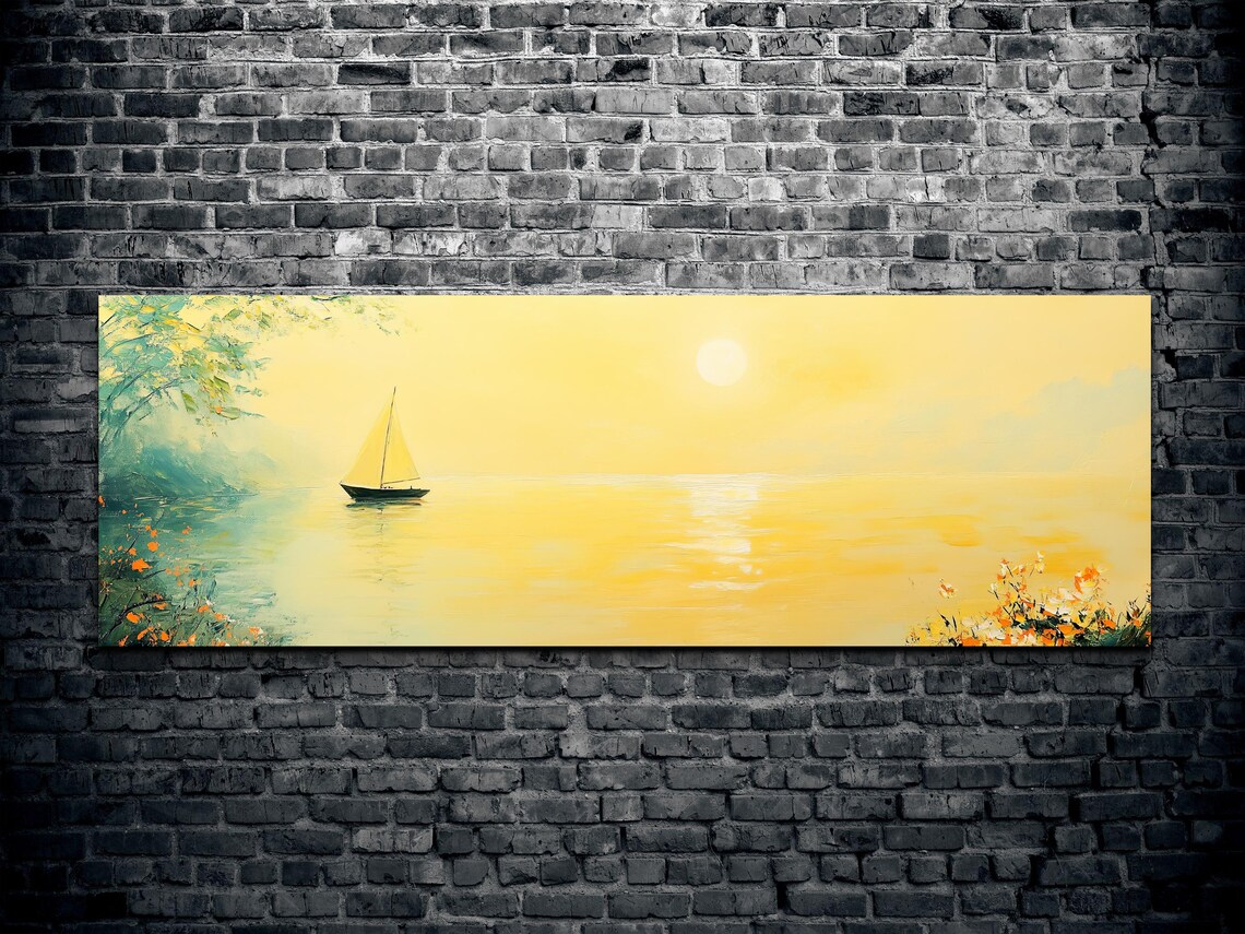 Sailboat In Warm Sunlight Floral Shoreline Calm Waters Poster - Image 2