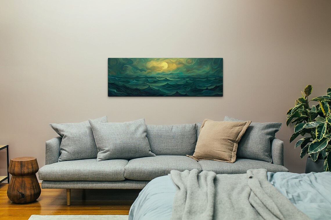 Full Moon Over Dark Sea with Swirling Clouds in Night Sky Poster - Image 4