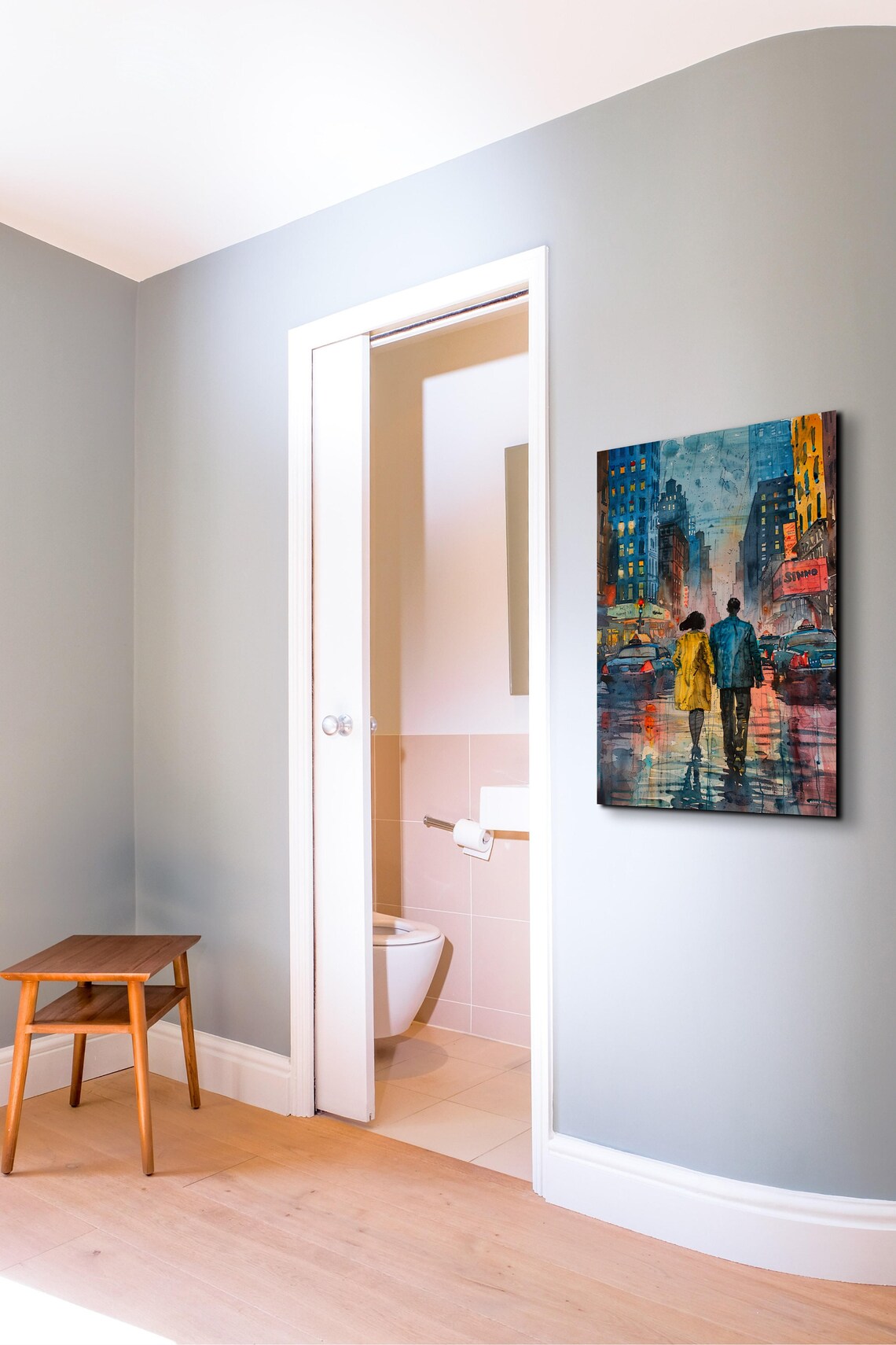 Romantic Couple In New York City Rain Watercolor Cityscape Wall Art - Image 5