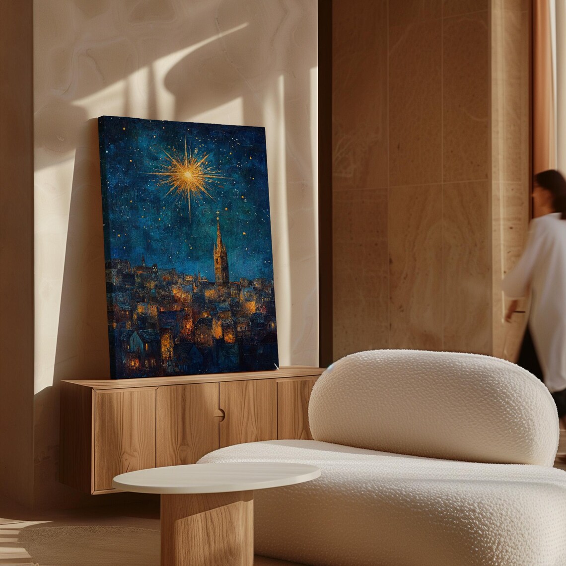 Star of Bethlehem Over Old City Church Tower Night Sky Christmas Poster - Image 7