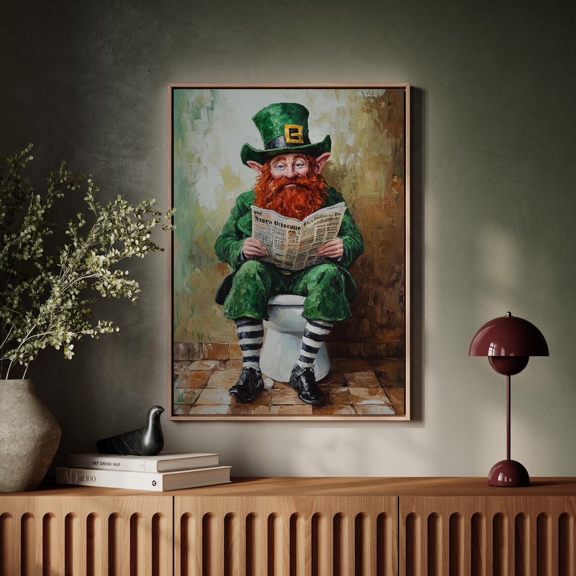 Funny Leprechaun Reading Newspaper on Toilet Bathroom Poster - Image 7