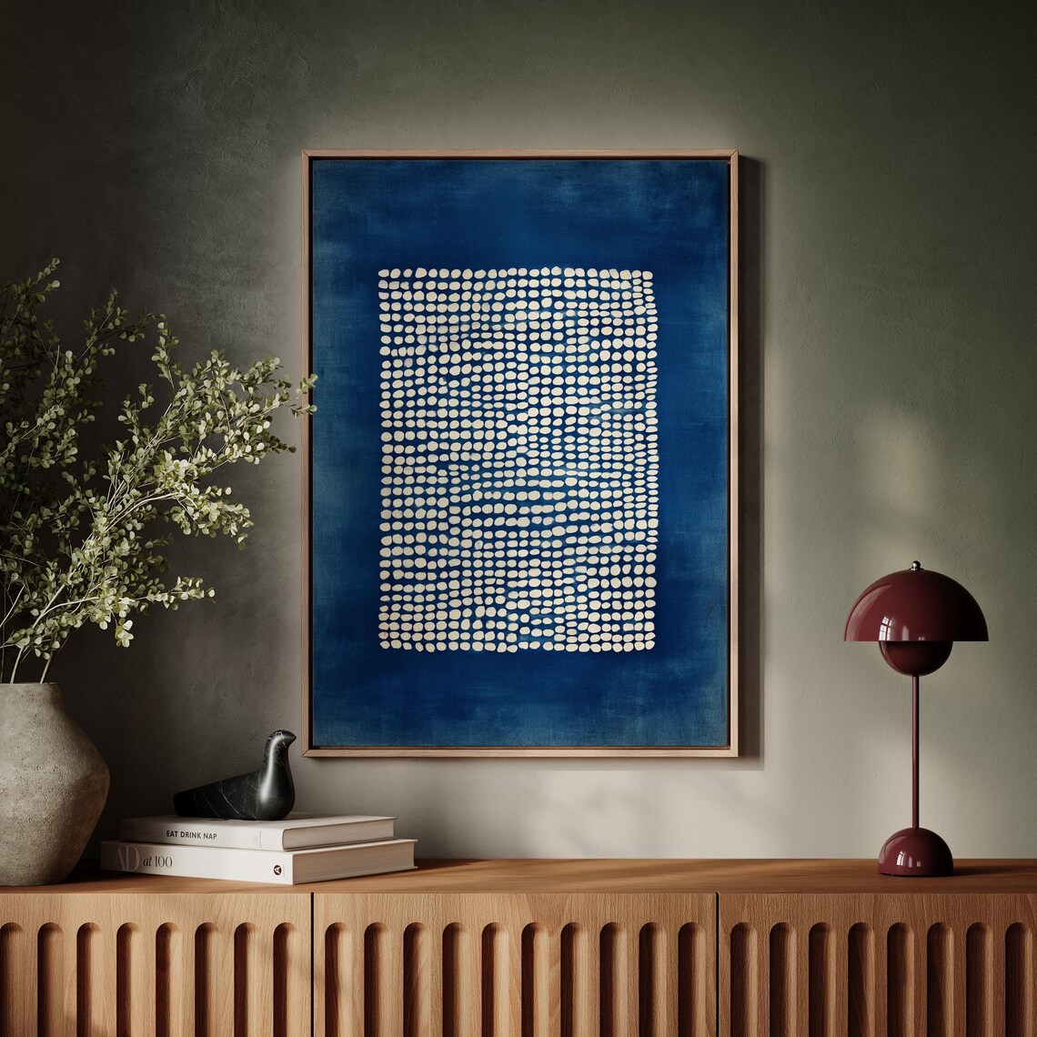 Indigo Abstract Minimalist Dot Pattern Art Print