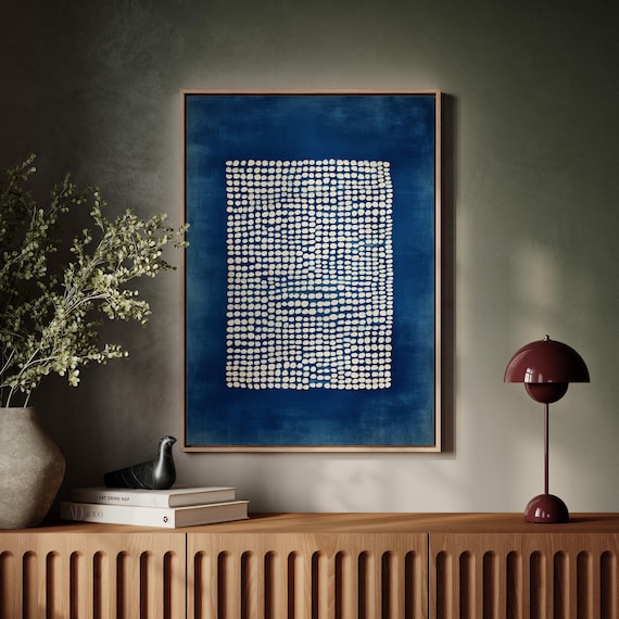 Indigo Abstract Minimalist Dot Pattern Art Print