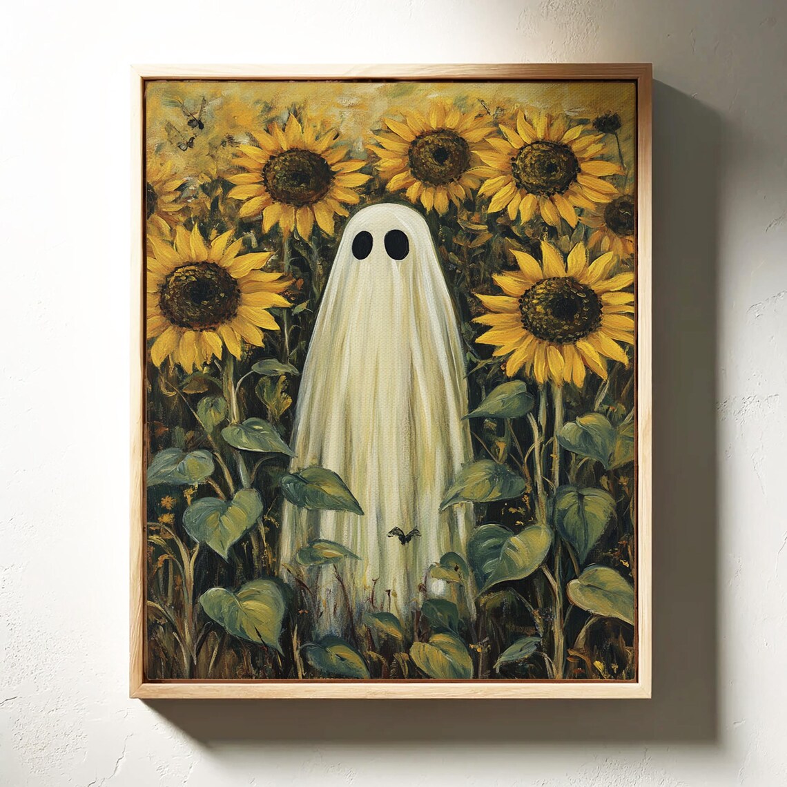 Cute Ghost In Sunflower Field Vintage Halloween Spooky Art Poster - Image 6