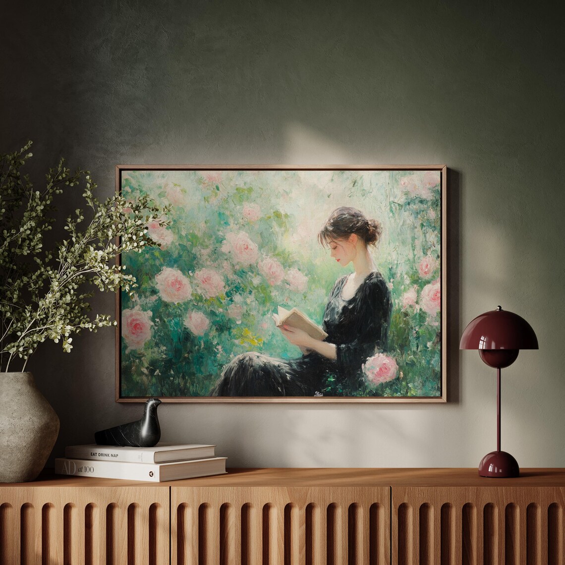 Woman Reading in Rose Garden Romantic Vintage Floral Wall Poster - Image 6