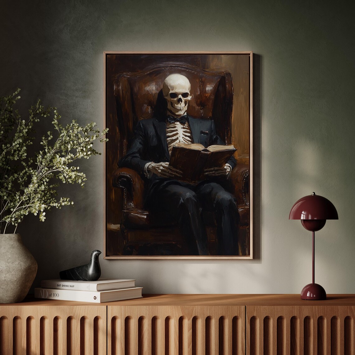 Gothic Skeleton in a Dark Suit Reading in a Vintage Chair Poster - Image 5