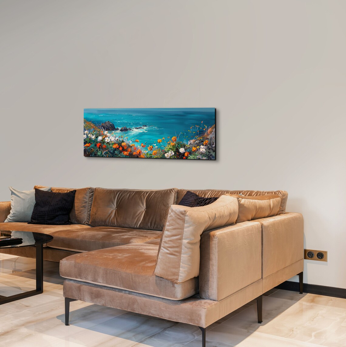 Coastal Poppy Flowers Over Turquoise Ocean Panoramic Art Poster - Image 7