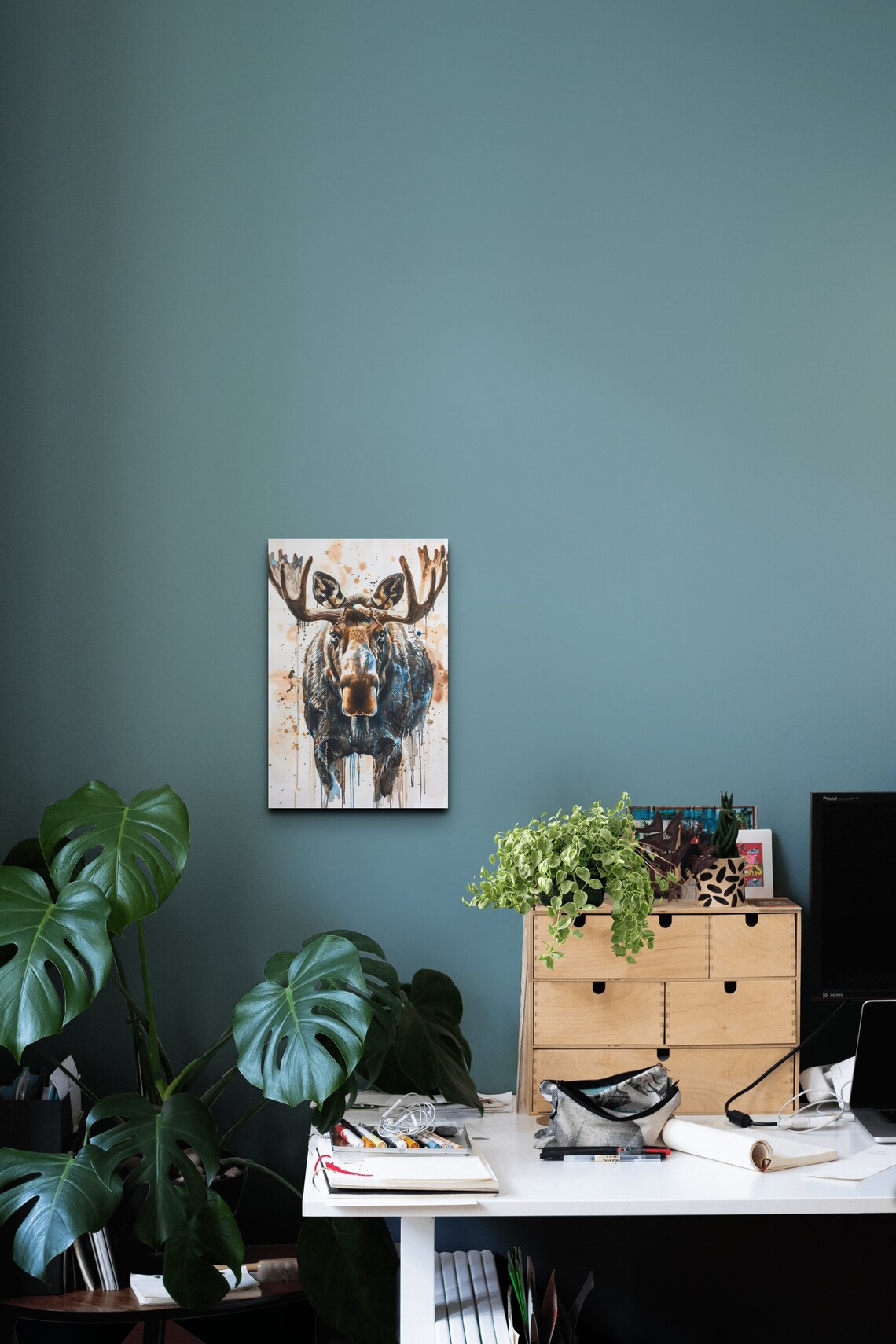 Watercolor Moose, Portrait Wall Art Print - Image 4
