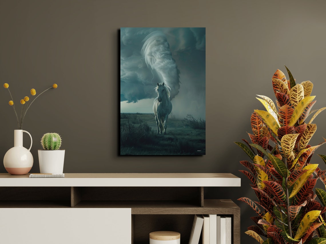 White Horse Before Tornado Cloud Dramatic Storm Lightning Poster - Image 7