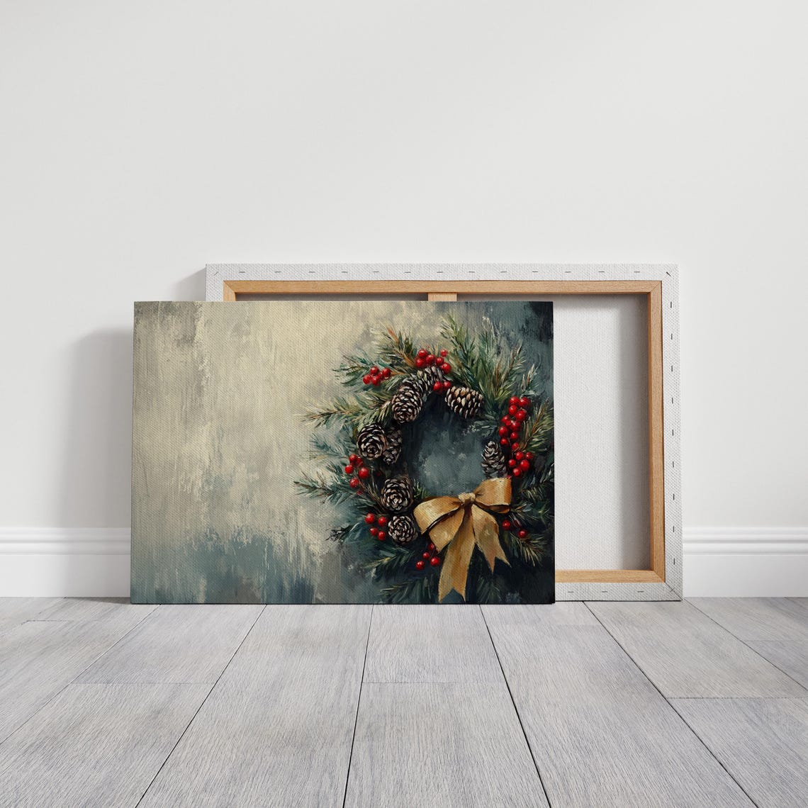 Festive Christmas Wreath With Pinecones Berries And Gold Bow Poster - Image 3