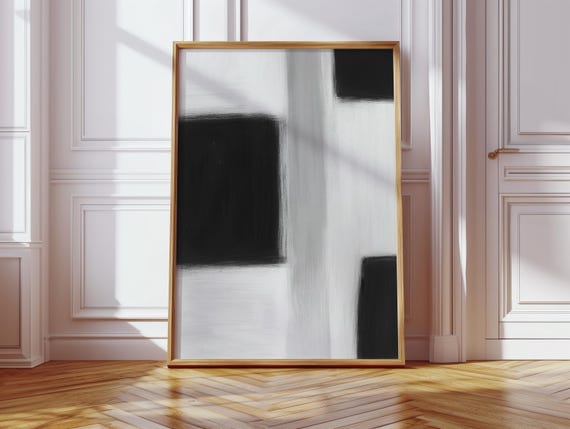 Modern Abstract Black And White Canvas Print Bold Minimalist Wall Art With Geometric Shapes For Contemporary Office Or Home Decor