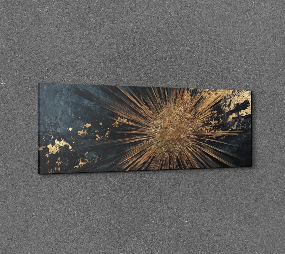 Black And Gold Starburst Explosion Abstract Panoramic Art Poster - Image 6