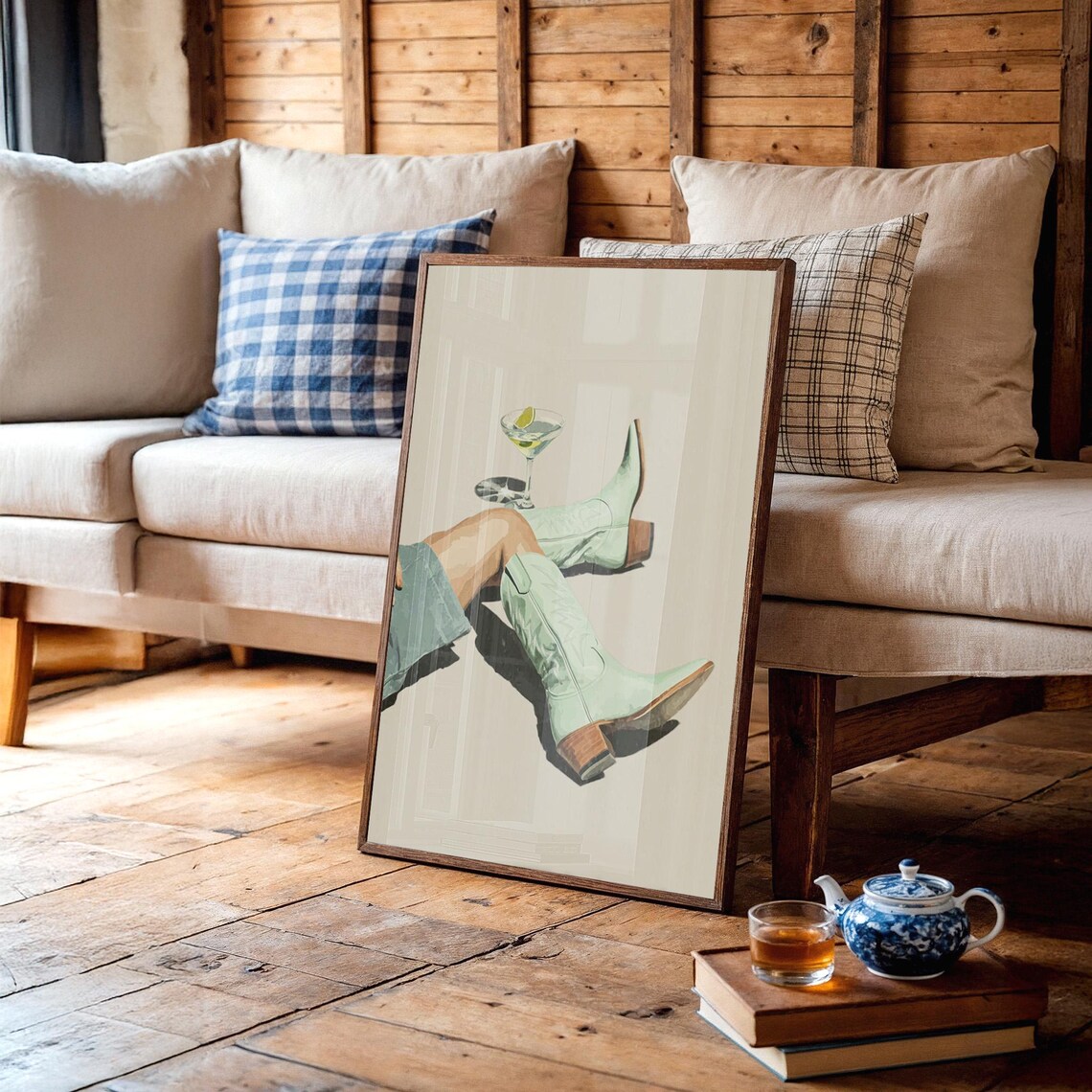Cowgirl Boots and Martini Modern Western Pop Art Decor Print
