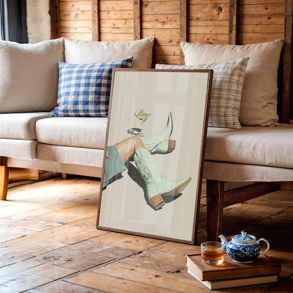 Cowgirl Boots and Martini Modern Western Pop Art Decor Print