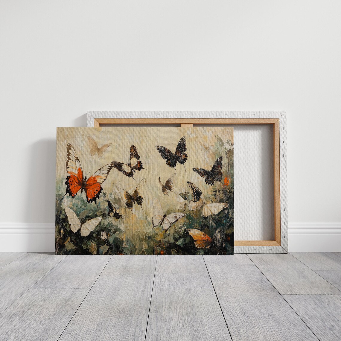 Butterflies in Flight Textured Oil Painting Orange Nature Poster - Image 3