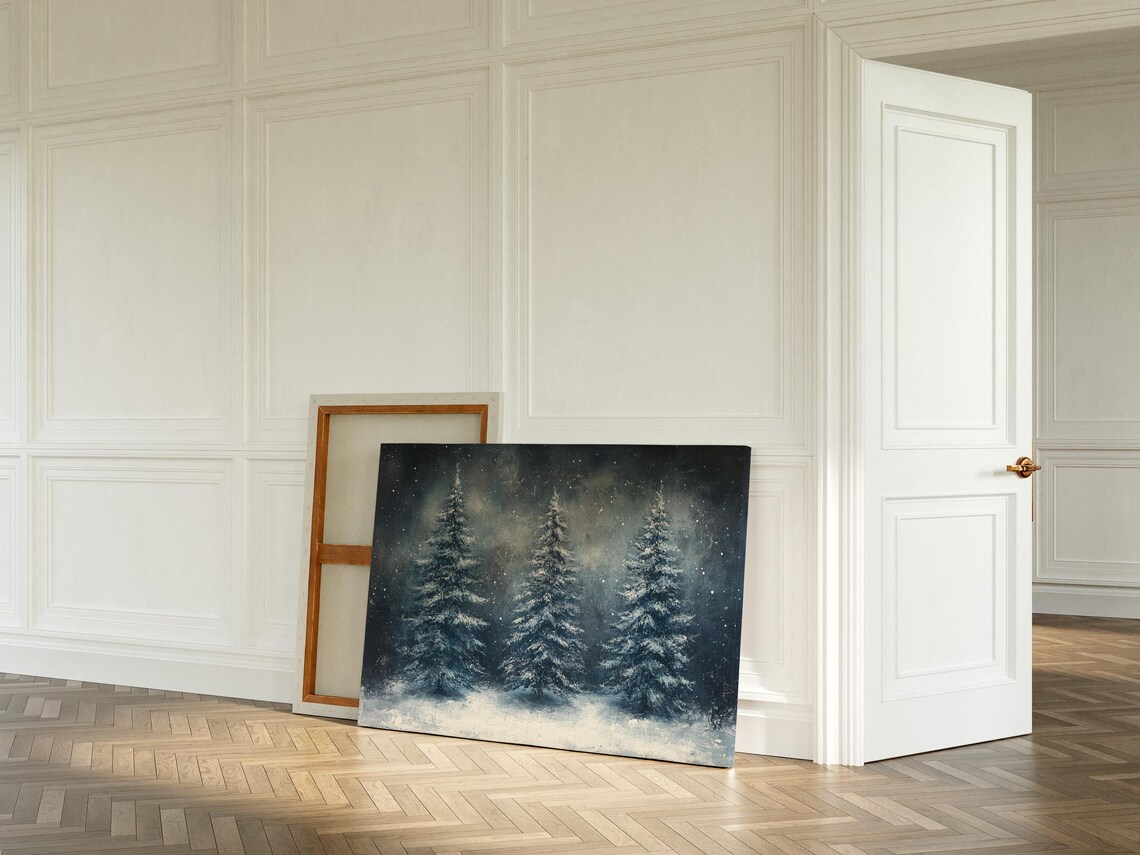 Snowy Evergreen Forest, Rustic Winter Art Print - Image 4