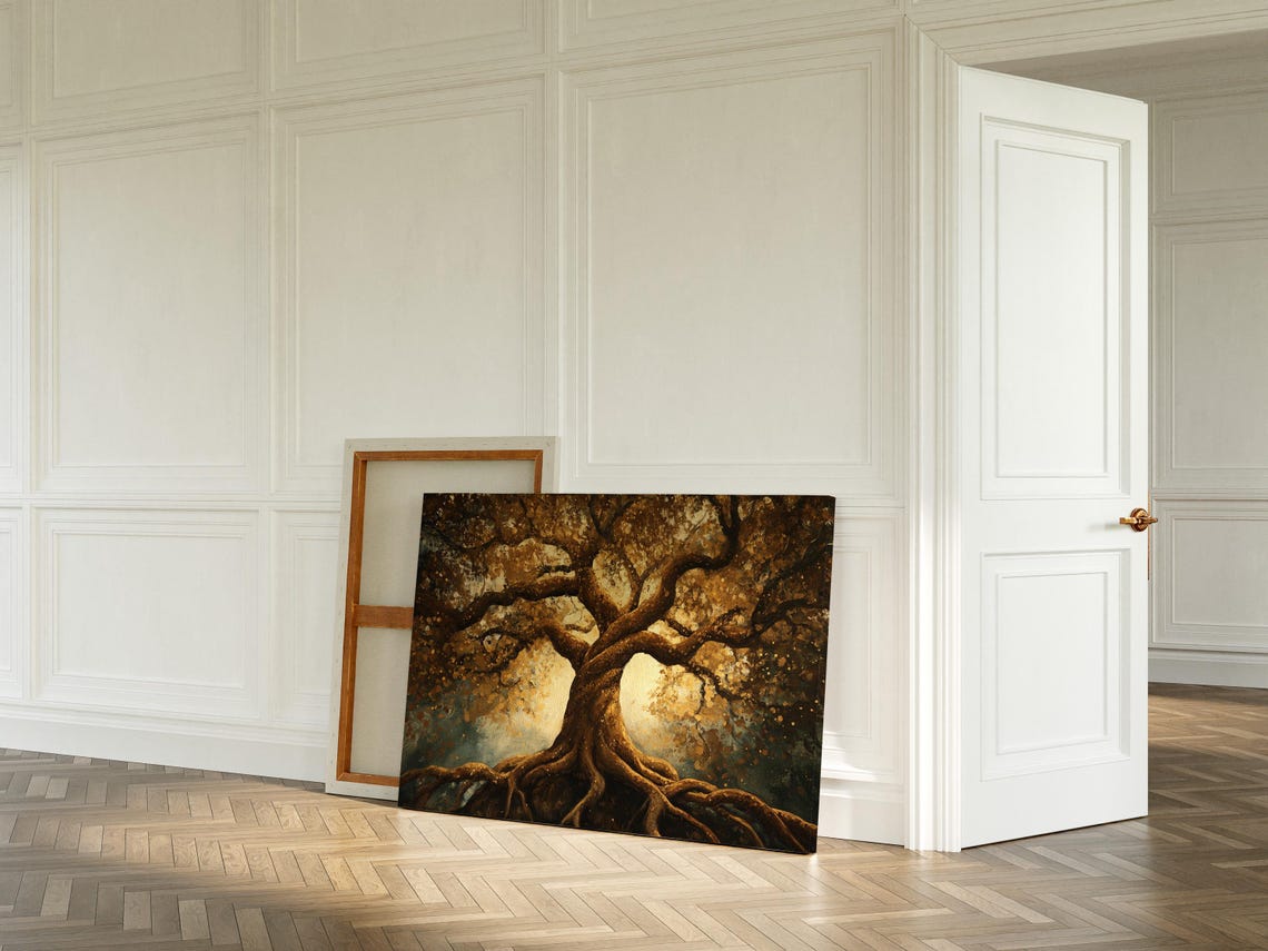 Twisted Golden Tree With Deep Roots And Shimmering Leaves Poster - Image 5