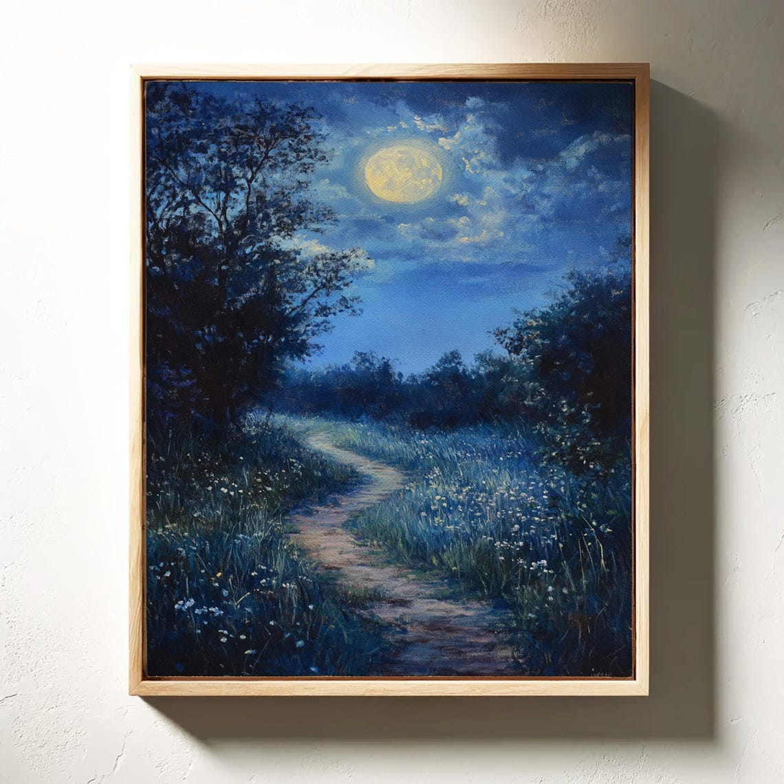 Moonlit Meadow Path Under Full Moon Serene Night Landscape Poster - Image 6