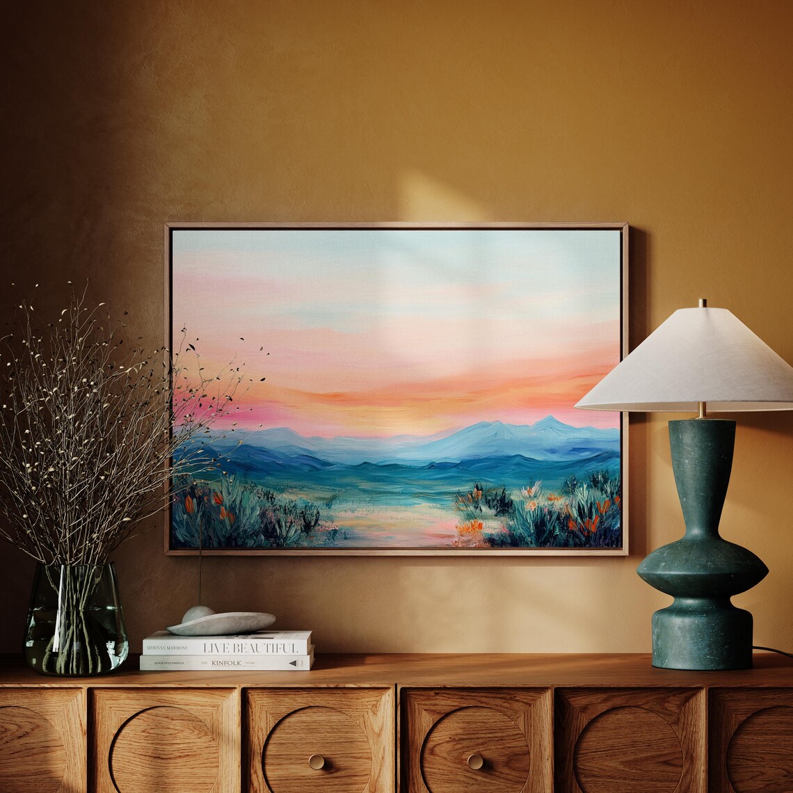 Desert Sunset Wildflower Horizon Oil Painting Landscape Poster - Image 4