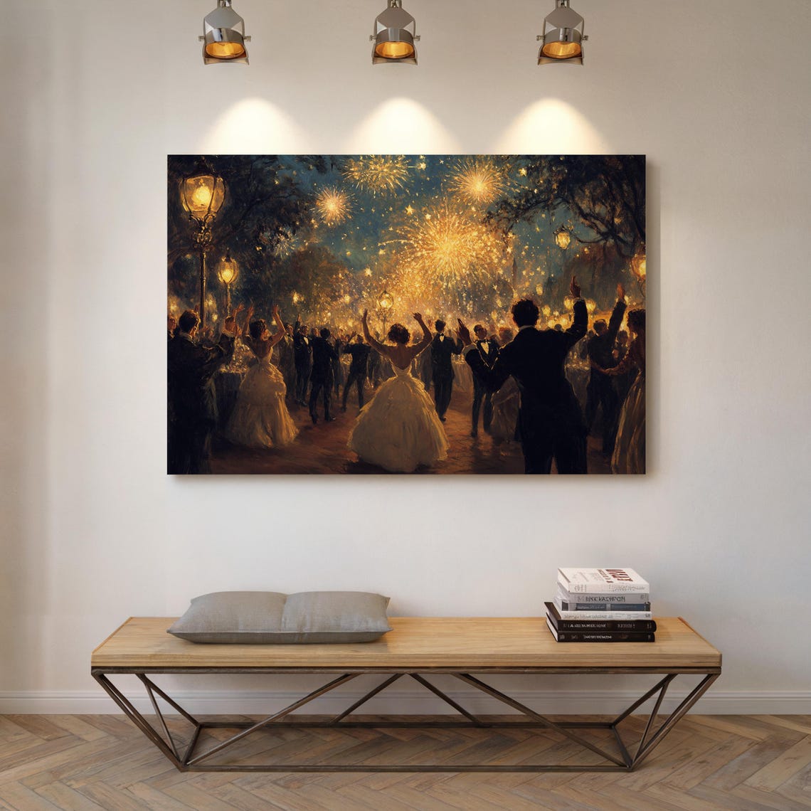 Elegant Outdoor Gala Dance Under Fireworks Night Celebration Wall Art - Image 5