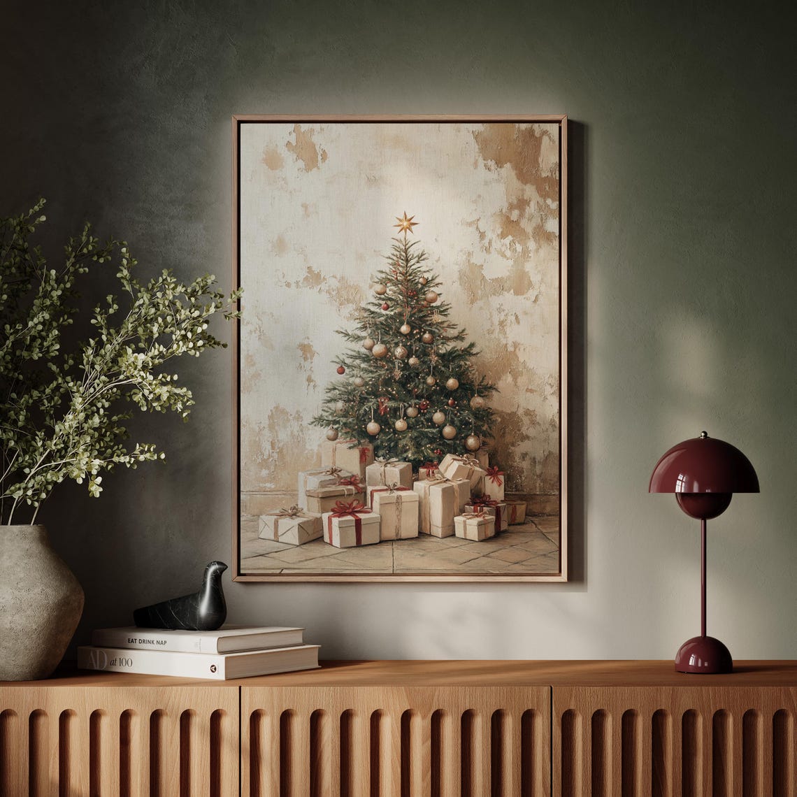 Classic Rustic Christmas Tree Red Ribbons Gifts Holiday Poster - Image 7
