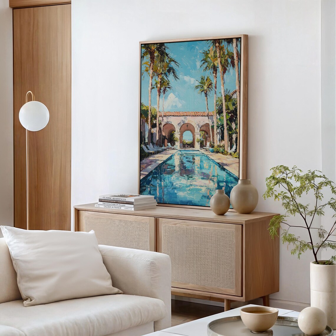 Mediterranean Villa Pool Palm Trees Serene Summer Landscape Poster - Image 4