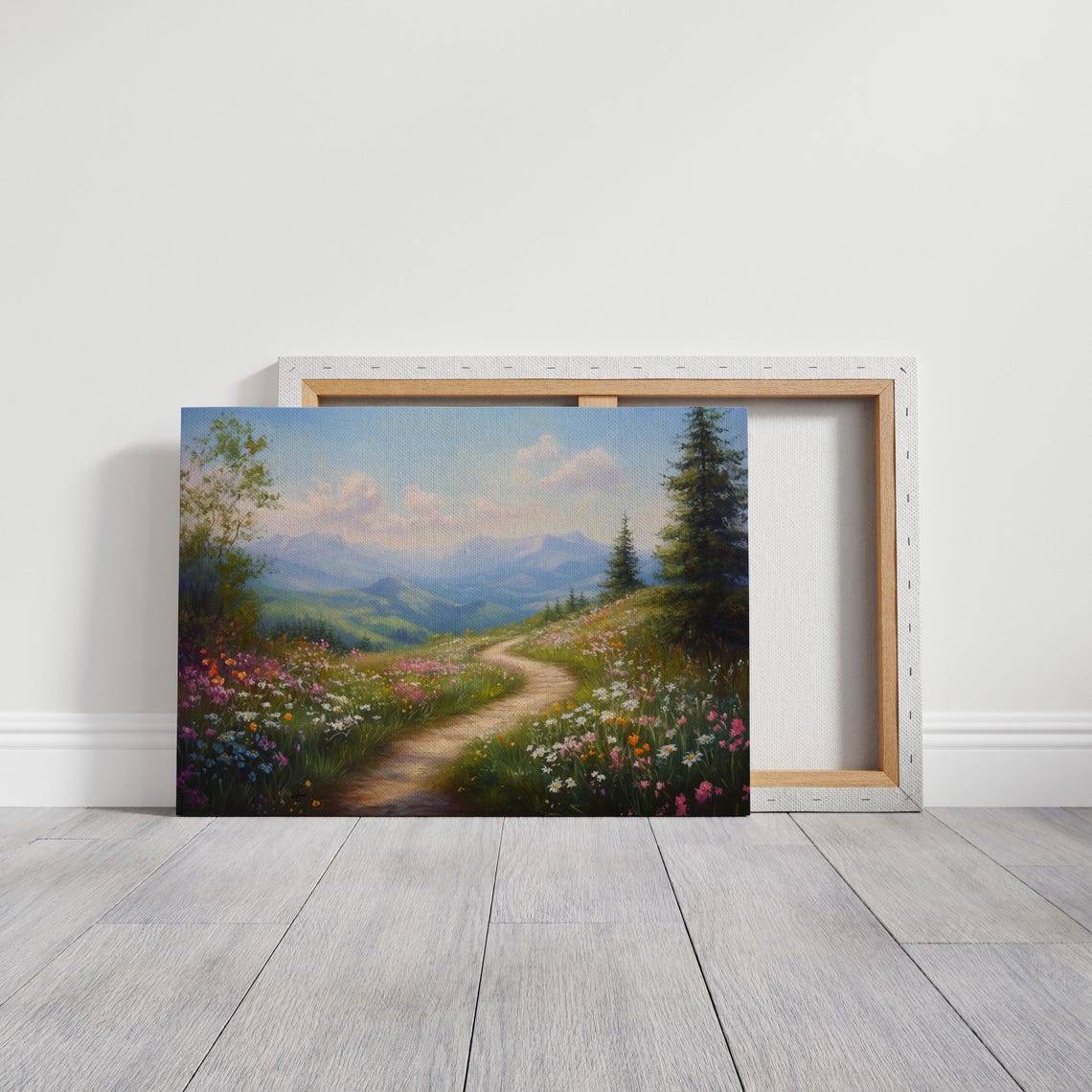 Wildflower Path Winding Through Hills Toward Blue Mountains Wall Art - Image 6