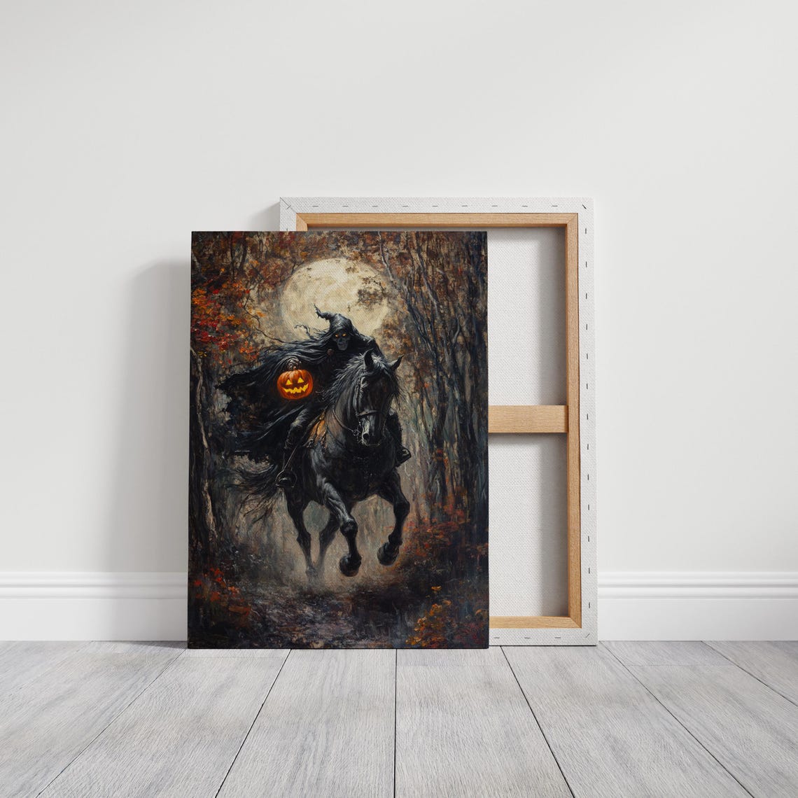Headless Horseman Spooky Halloween Moonlit Woods Jack-o-Lantern Poster - Image 3