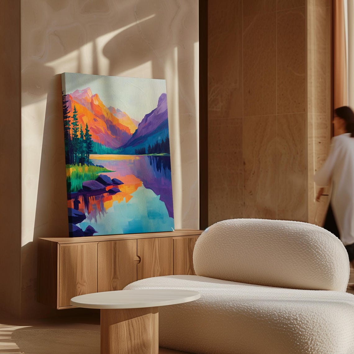 Bright Abstract Mountain Lake Bold Nature Wall Art Modern Scenic Landscape Decor With Vibrant Colors - Image 4