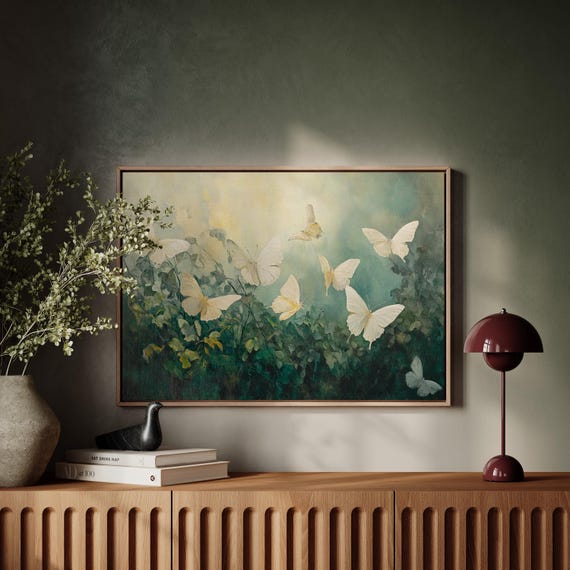 Elegant White Butterfly Wall Art Textured Oil Painting Of Butterflies In Nature Serene Home Decor For Living Spaces