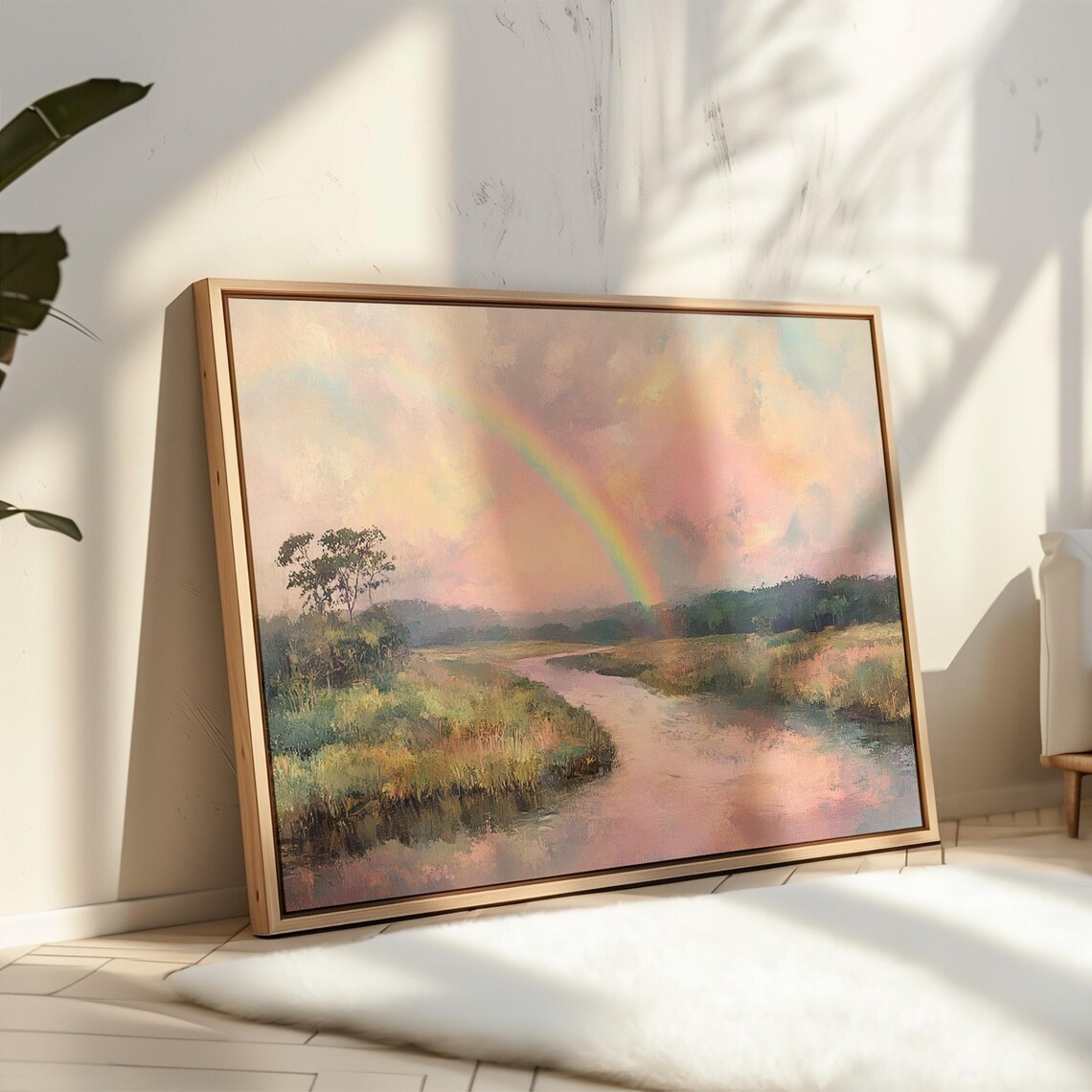 Rainbow Over Tranquil River, Serene Landscape Art - Image 6
