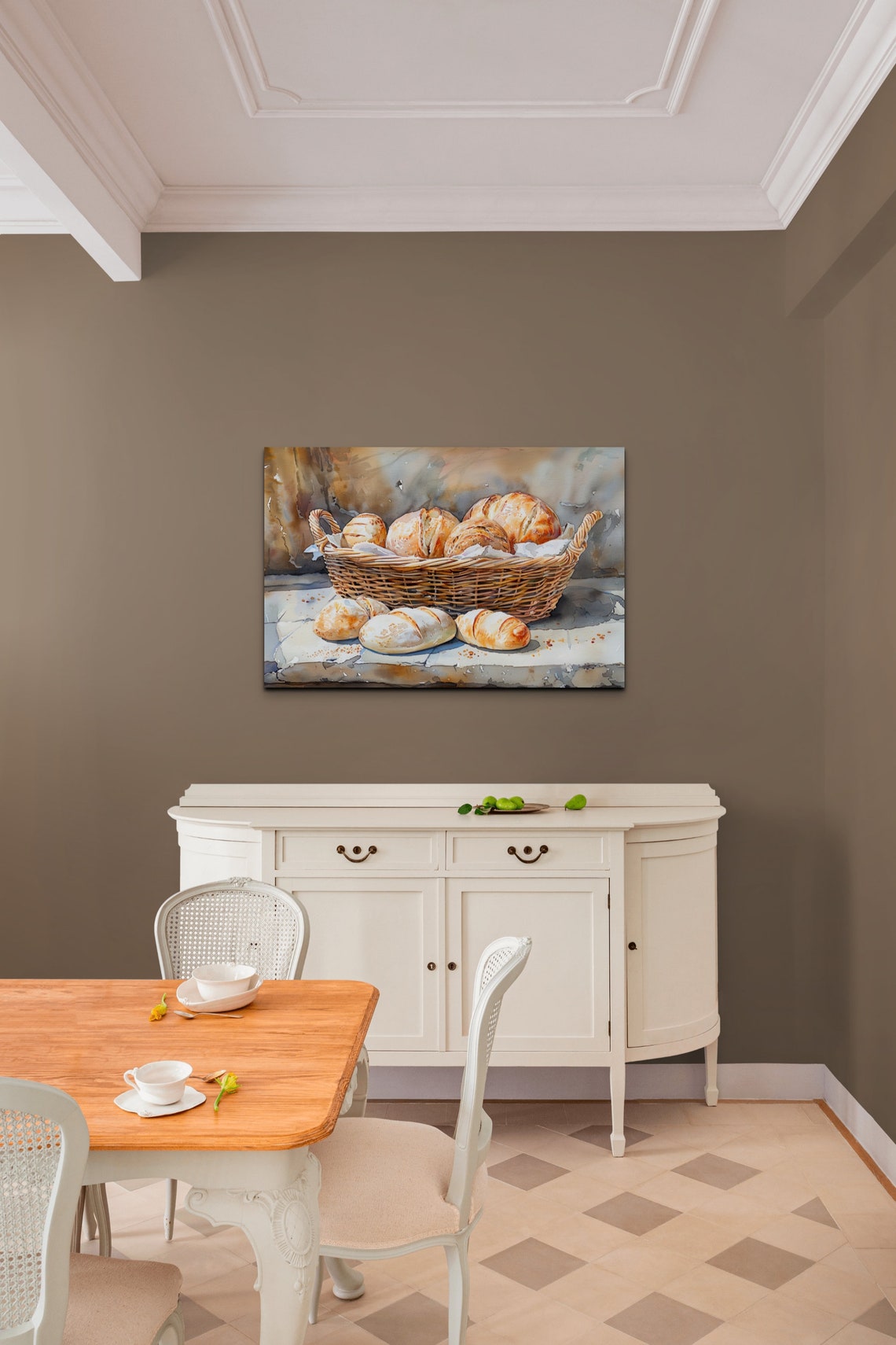 Fresh Bread Rolls in a Wicker Basket Watercolor Kitchen Poster - Image 6