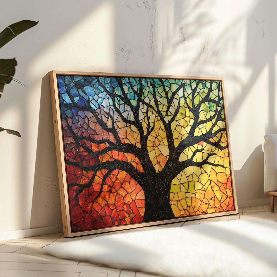 Stained Glass Sunset Tree Mosaic With Black Branches Art Poster - Image 6