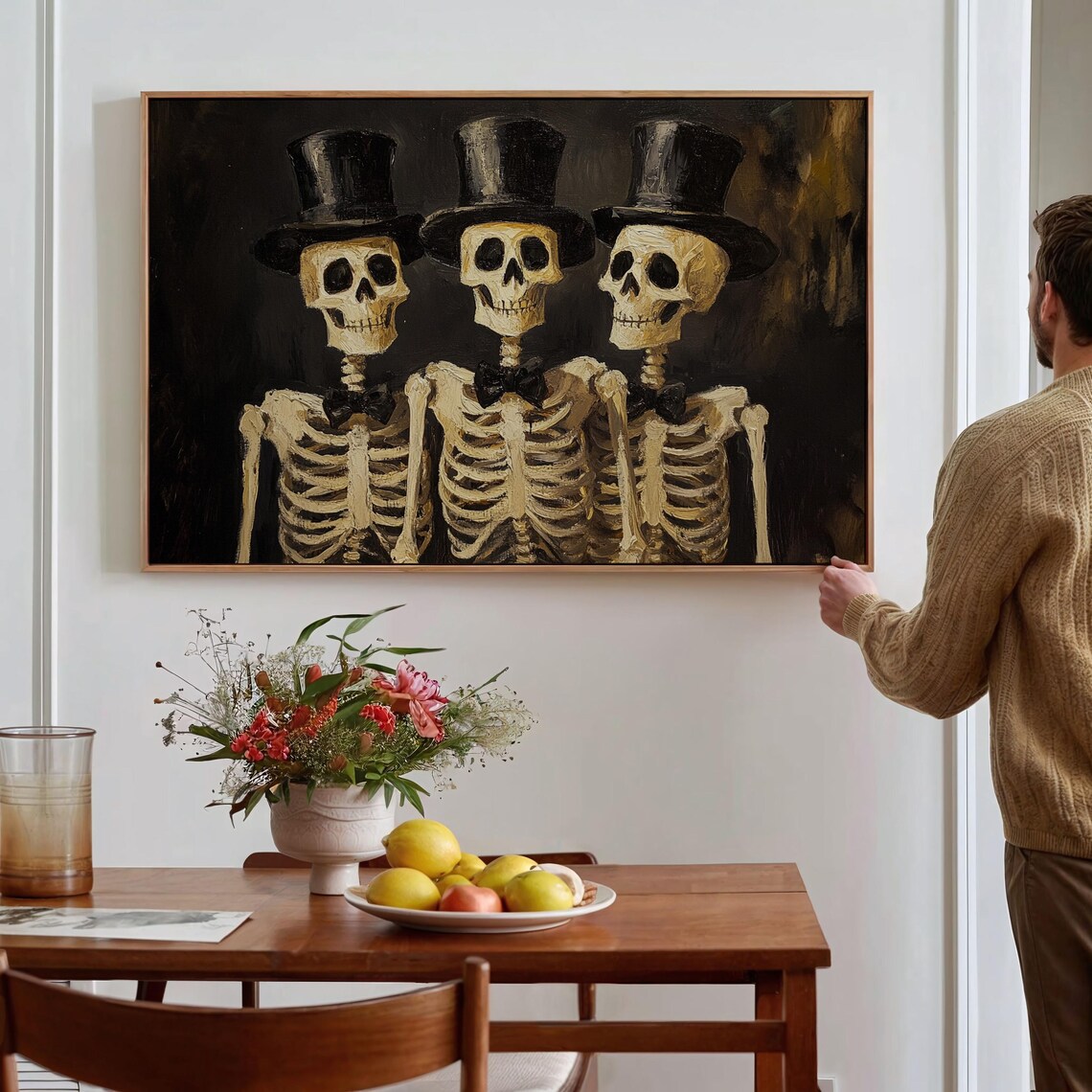 Skeleton Trio In Top Hats, Gothic Halloween Decor - Image 4