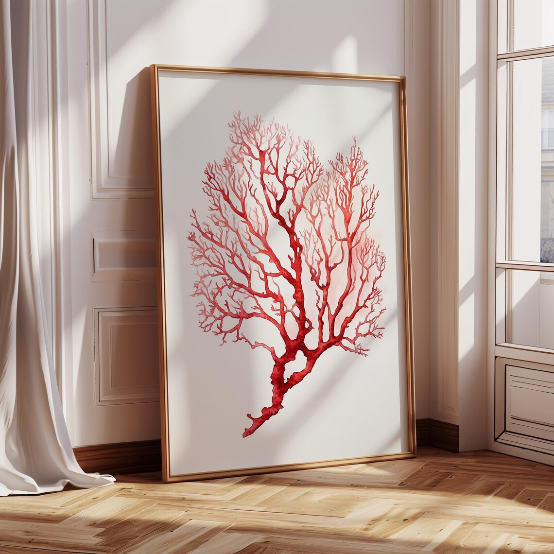 Abstract Red Coral Watercolor, Coastal Decor