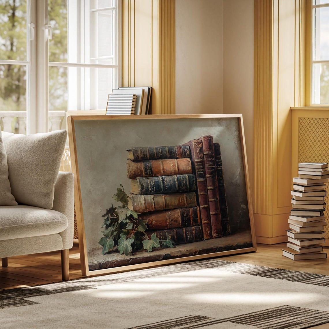 Antique Books Stack With Ivy Rustic Library Still Life Poster - Image 4