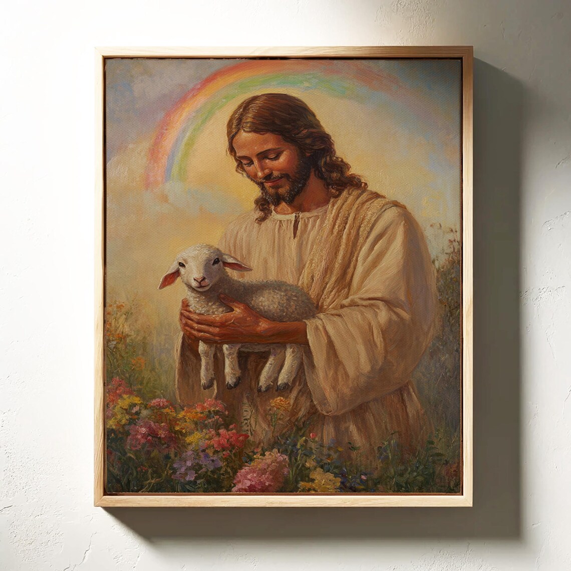 Jesus Holding Lamb With Rainbow, Christian Decor - Image 3