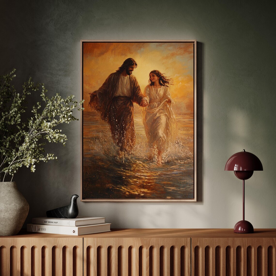 Jesus Walking On Water With Woman Sunset Christian Love Poster - Image 7