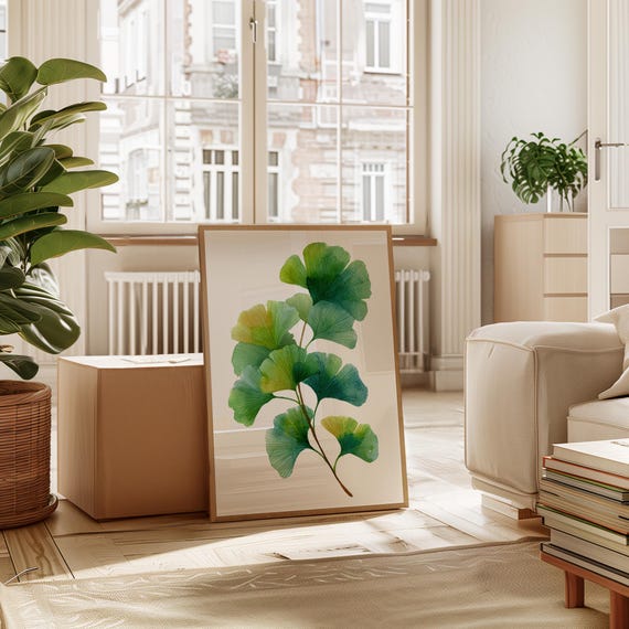 Green Ginkgo Leaf Watercolor Botanical Art