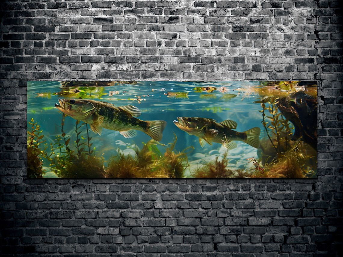 Largemouth Bass Underwater Lake Habitat Panoramic Fish Poster - Image 2