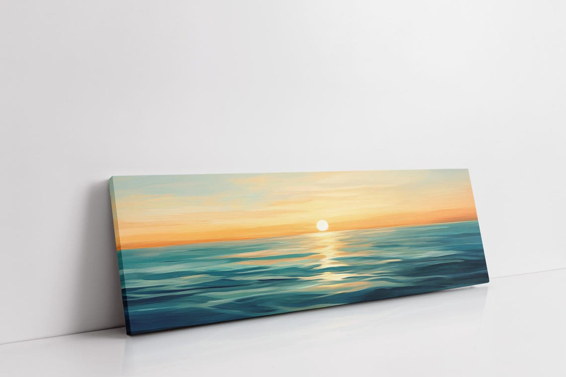 Painterly Ocean Sunset Golden Light Teal Waves Coastal Decor Poster - Image 7