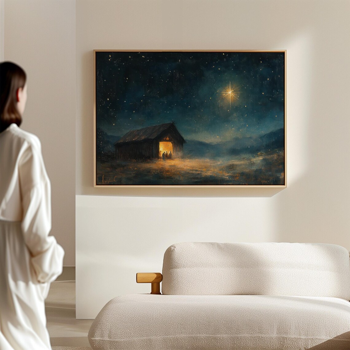 Nativity Barn Scene Rustic Christmas Wall Art