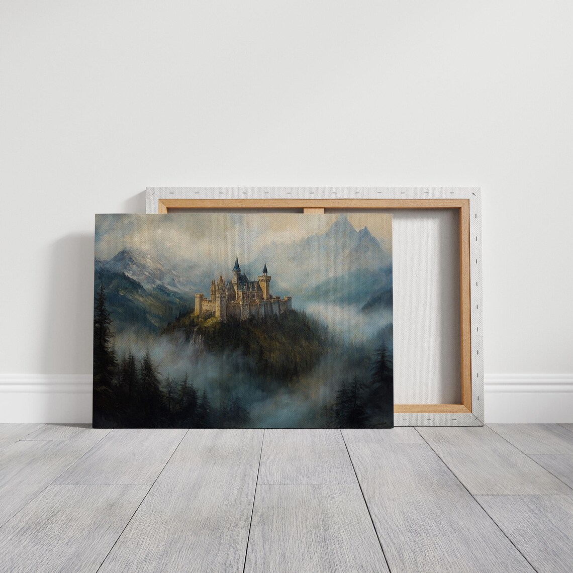 Fairytale Castle Above Foggy Mountains with Pine Forest Fantasy Poster - Image 3