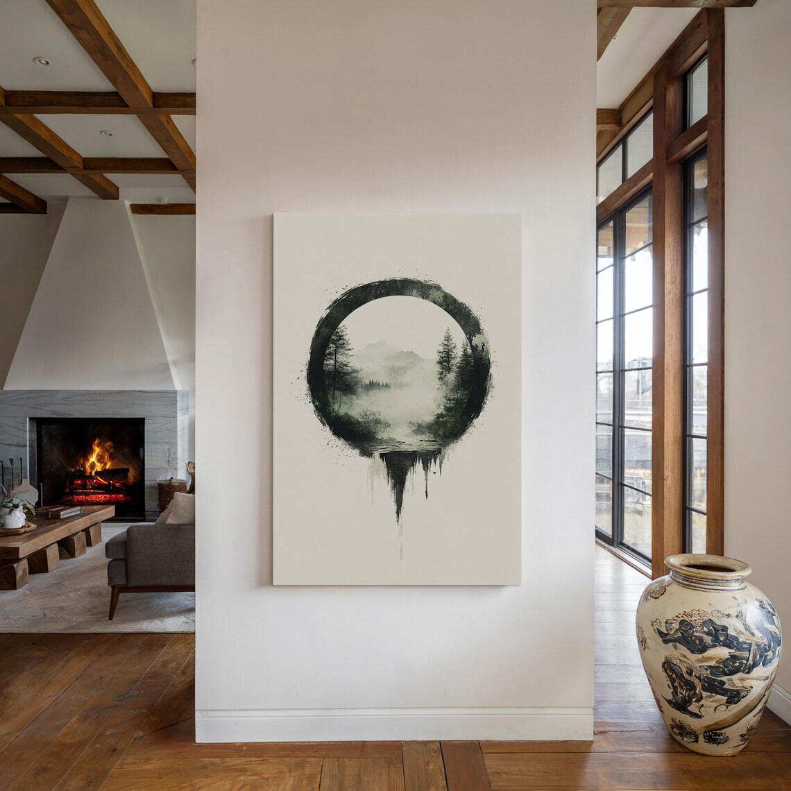 Zen Circle Forest Misty Mountain Enso Ink Art Print - Image 4